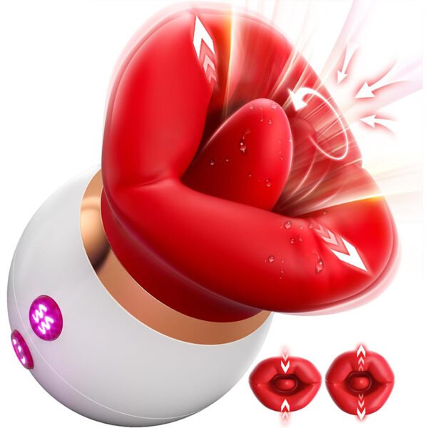 3 in 1 Rose Shaped Dual Suction Tongue Licking Vibrator G-Spot Clitoral Stimulator Breast Sucking Vibrator