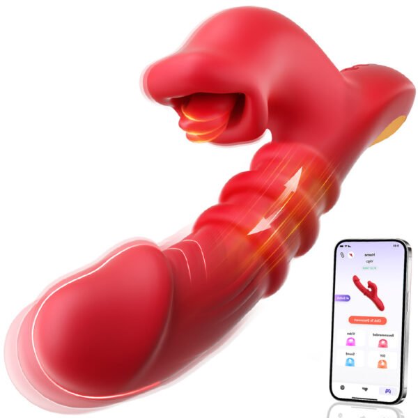 Female Masturbation APP Rabbit Vibrator G-spot Clitoris Stimulator Licking & Thrusting Vagina Massager