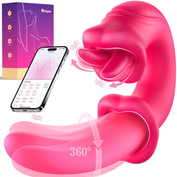 3 in 1 APP Controlled  360 Swinging Tongue Licking Vibrator G Spot Nipple Clitoral Stimulator Female Masturbator