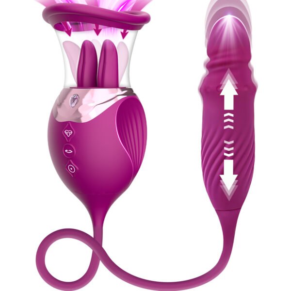 4 in 1 Silicone Tongue Licking Rose Vibrator G Spot Clitoral Stimulation Powerful Thrusting Vibrating Rose Massager for Women