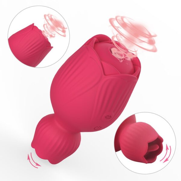 Powerful Vibration Double Headed Rose Clitoral Sucking Vibrator Nipple Oral Tongue Licking Vibrator for Women Couples