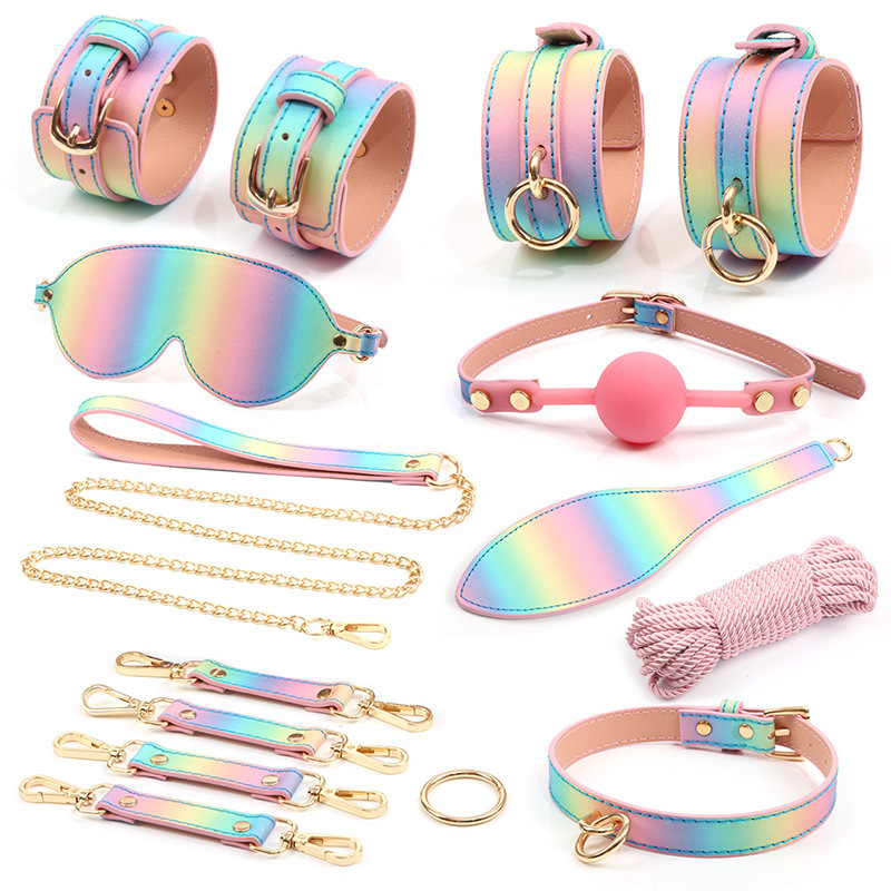 Pu Leather 8 Pcs Sex Bondage Kit Adjustable Multi-Position Handcuffs Ankle Bracelets Bedroom Restraints Bondage BDSM Set