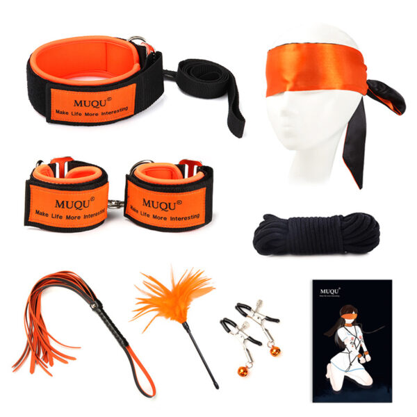 7-Piece PU Leather BDSM Bondage Set Intimate Restraint Kit Handcuffs Ankle Cuffs Blindfold Fetish Kit for Couple Games